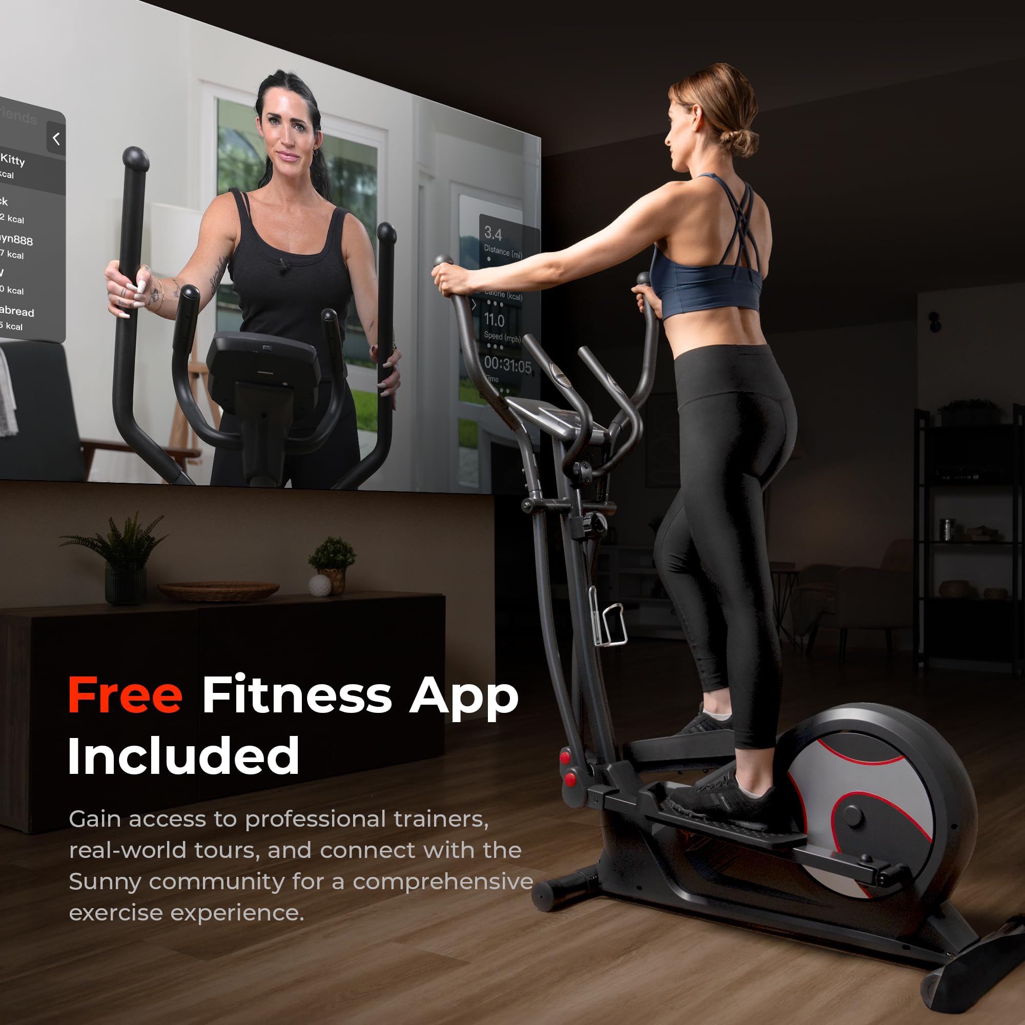 Sunny Health & Fitness Heavy-Duty Smart Elliptical Trainer, 300Lb Load Equipment For Indoor Cardio Exercise, Adjustable Resistan