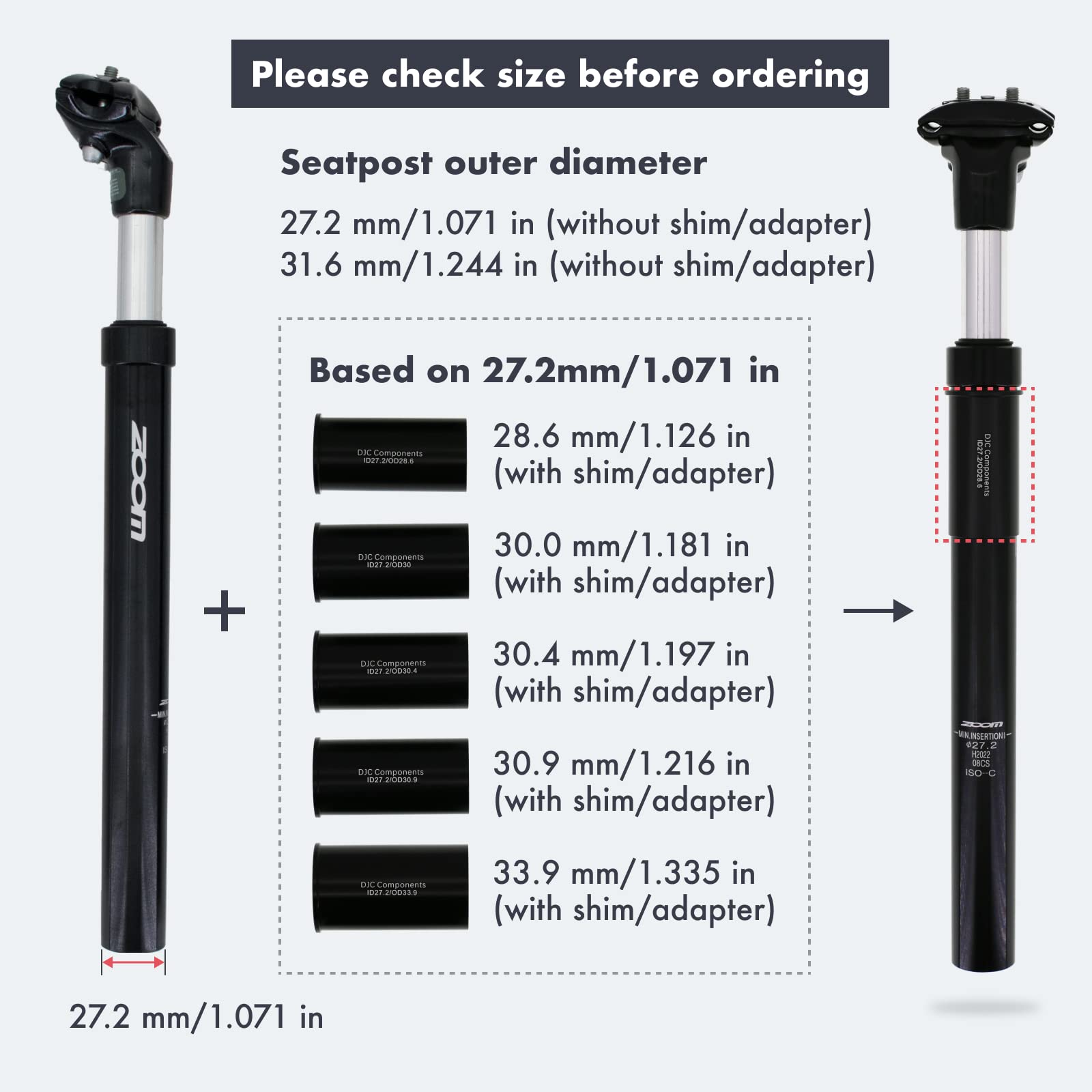 Djc Bike Suspension Seatpost Shock Absorber Damper Post 272 309 316 Mm, Lightweight Aluminum Body (Full Silver Color, 316Mm)