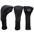 Black Golf Club Head Cover For Driver Fairway 3 Pcs Woods Headcovers, Golf Accessories Hybrid Head Covers Set With Interchangeab