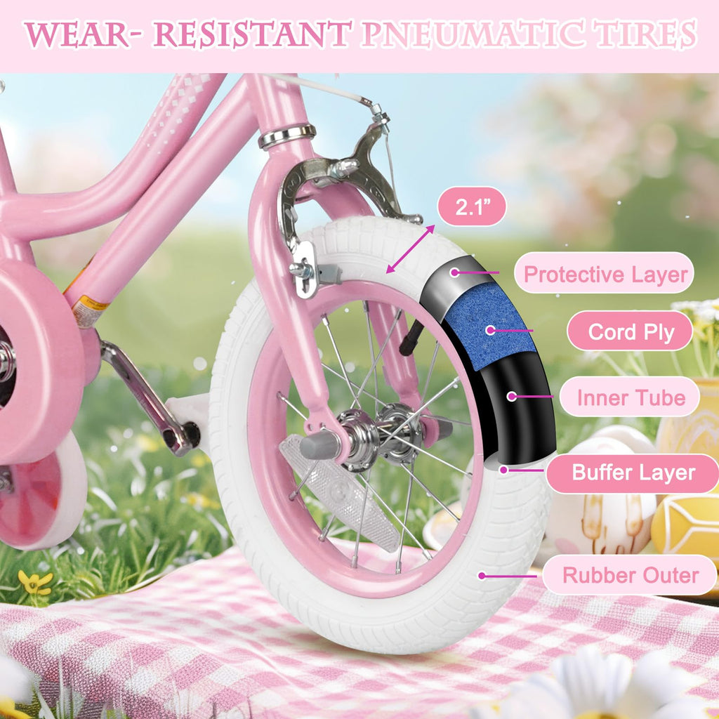 Glaf Girls Bike For Toddlers And Kids Ages 3-6 Years Old 12-16 Inch Girls Bike With Training Wheels & Basket & Doll Seat Kids Bi