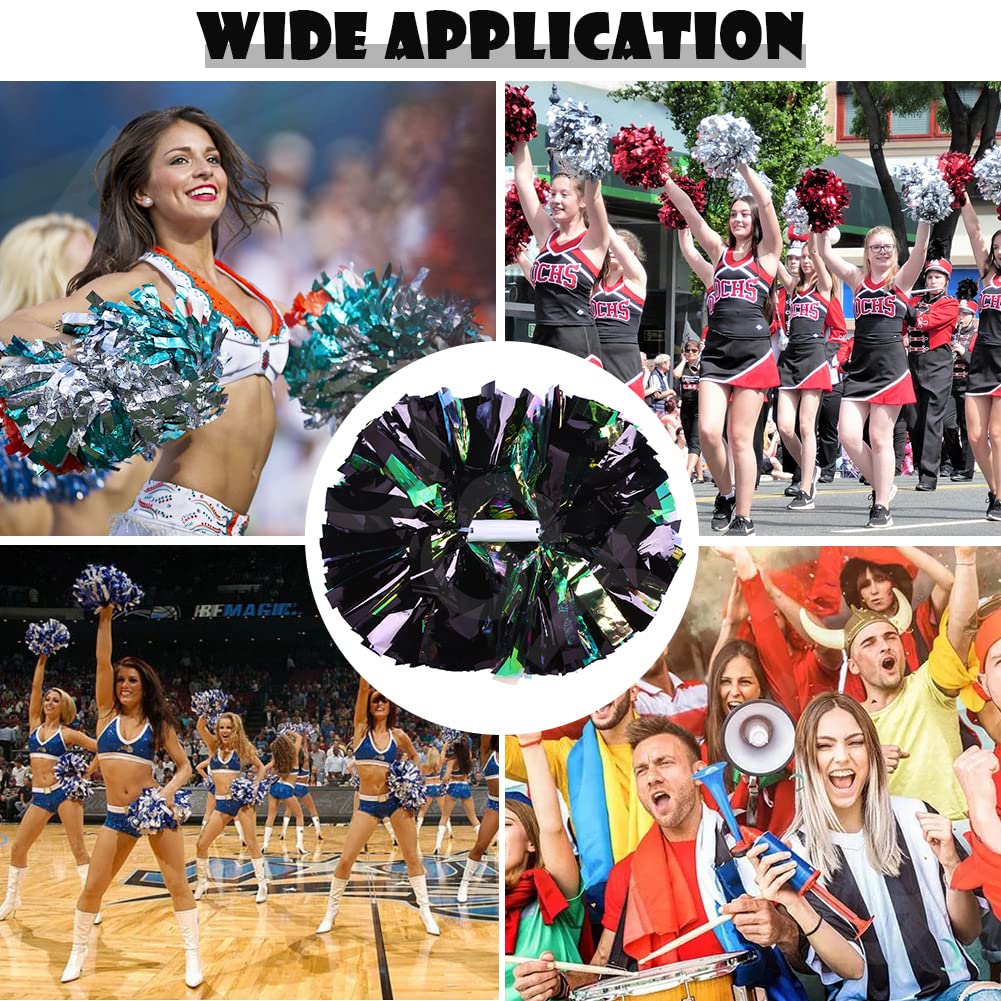 Hooshing 2Pcs Black Cheerleading Pom Poms Rainbow Cheer Pom Poms With Baton Handle For Kids Girls School Sports Team Spirit Game