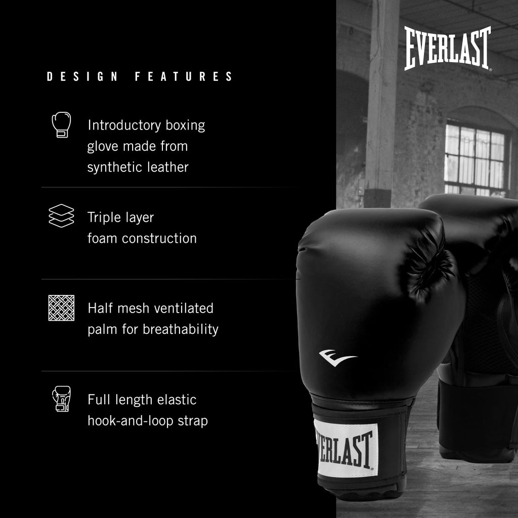 Everlast Prostyle 2 Youth Boxing Gloves, Entry Level Training Gloves For Men And Women, Secure Fit Hook And Loop Closure & Venti