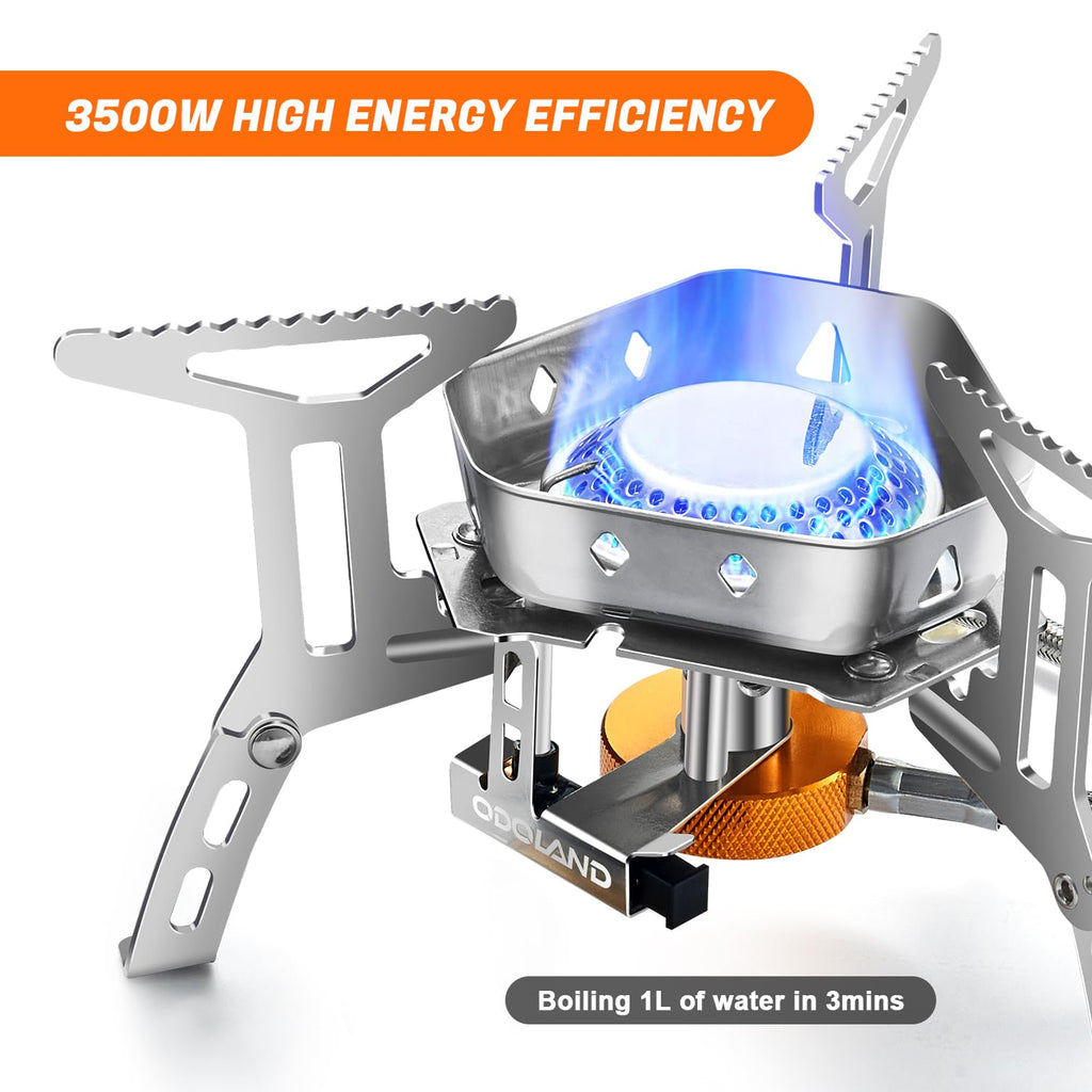 Odoland 3500W Windproof Camp Stove Camping Gas Stove With Windscreen, Fuel Canister Adapter, Piezo Ignition, Carry Case, Portabl