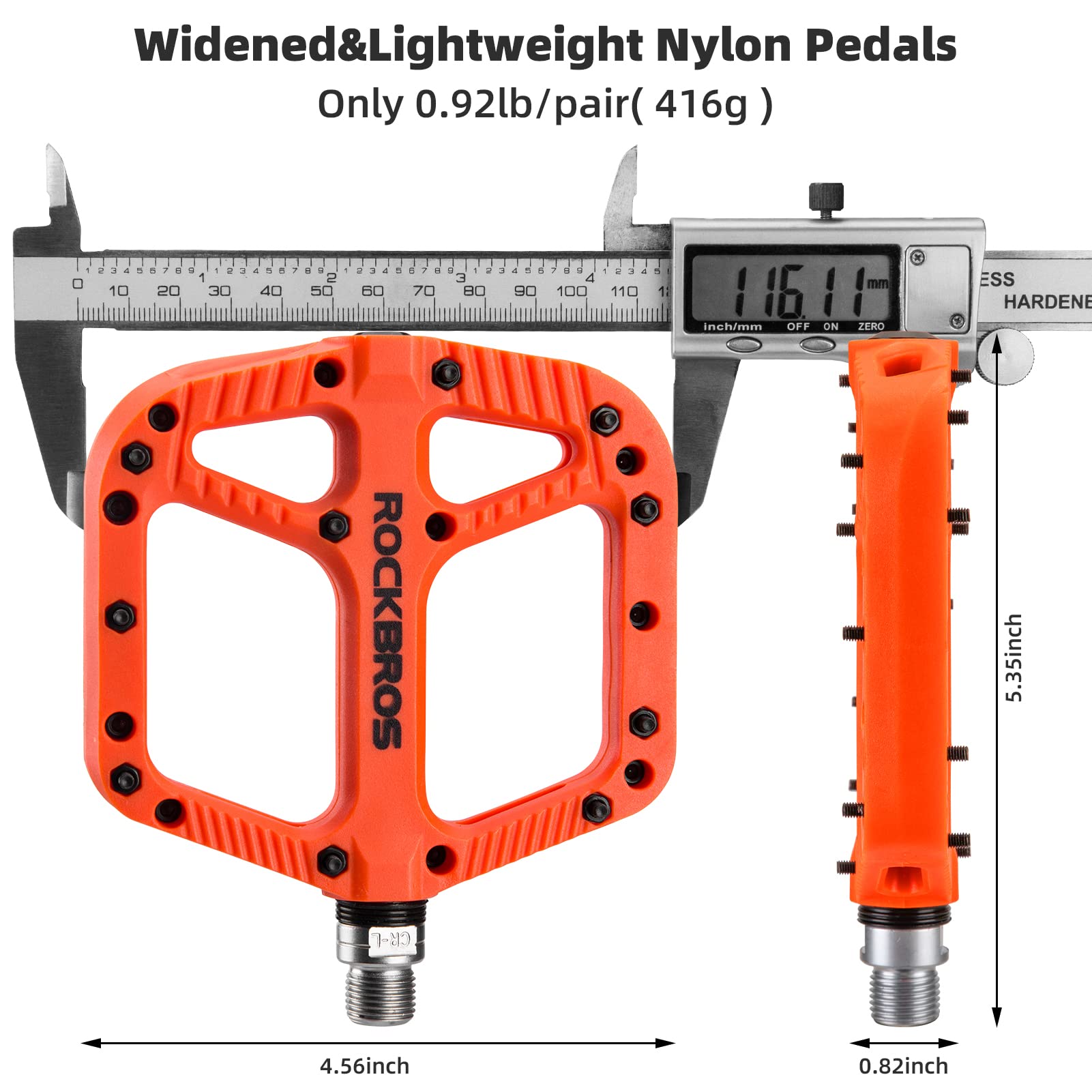 Rock Bros Mountain Bike Pedals Nylon Composite Bearing 9/16'' Mtb Bicycle Pedals With Wide Flat Platform Orange