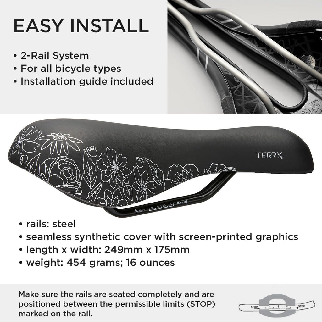 Terry Women'S Cite X Gel Cycling Saddle - Synthetic Top Bike Seat With Gel Layer Lightweight Shock-Absorbing Elastomers - Flower