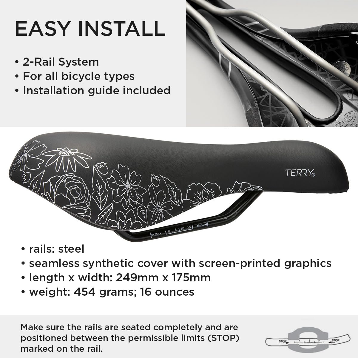 Terry Women'S Cite X Gel Cycling Saddle - Synthetic Top Bike Seat With Gel Layer Lightweight Shock-Absorbing Elastomers - Flower