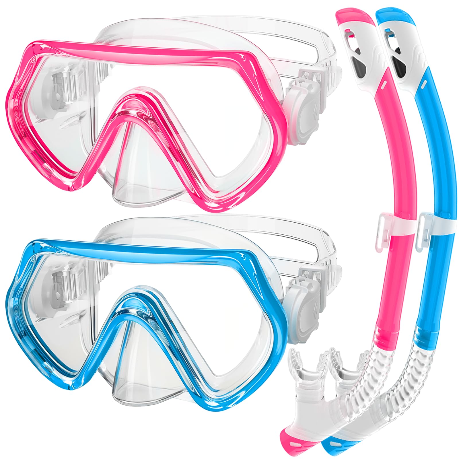 ZipAura Goggles for Kids 3-14, Snorkeling Gear for Kids, Anti-Fog 180 Clear View, Snorkeling Mask and Dry Top Snorkel Combo Set,