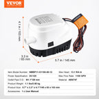 Vevor Bilge Pump, 1100Gph 12V Automatic Submersible Boat Bilge Water Pump With Float Switch, 1.1'' Outlet Diameter, Small Boat B