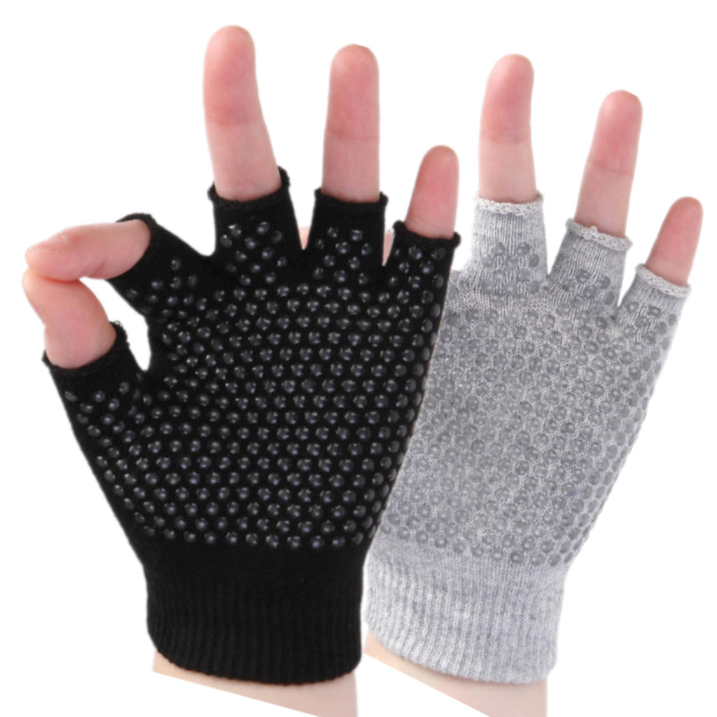 Yl Trd V 2 Packs Of Non Slip Fingerless Yoga Gloves Exercise Gloves Workout Gloves (Transparent Dots)