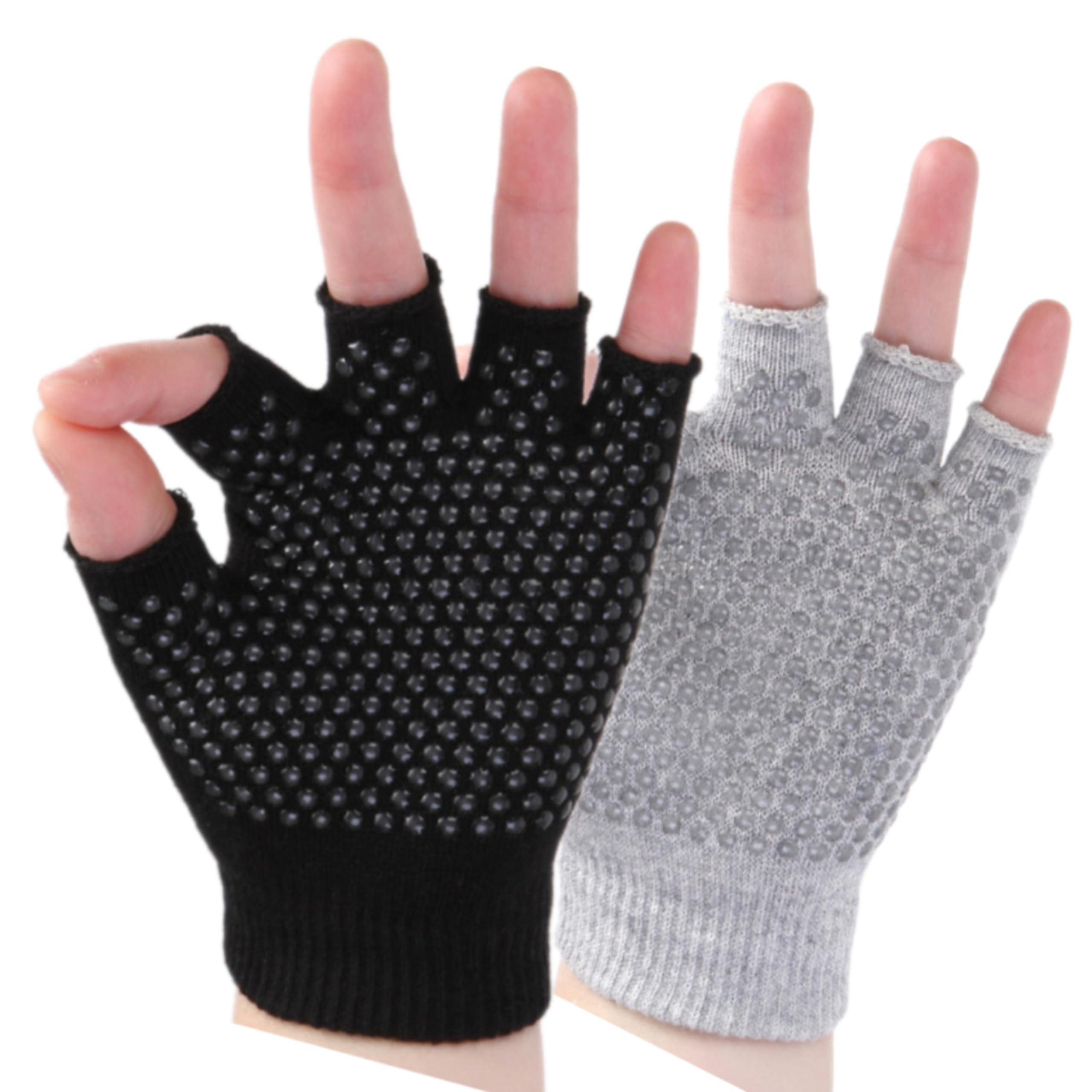 Yl Trd V 2 Packs Of Non Slip Fingerless Yoga Gloves Exercise Gloves Workout Gloves (Transparent Dots)