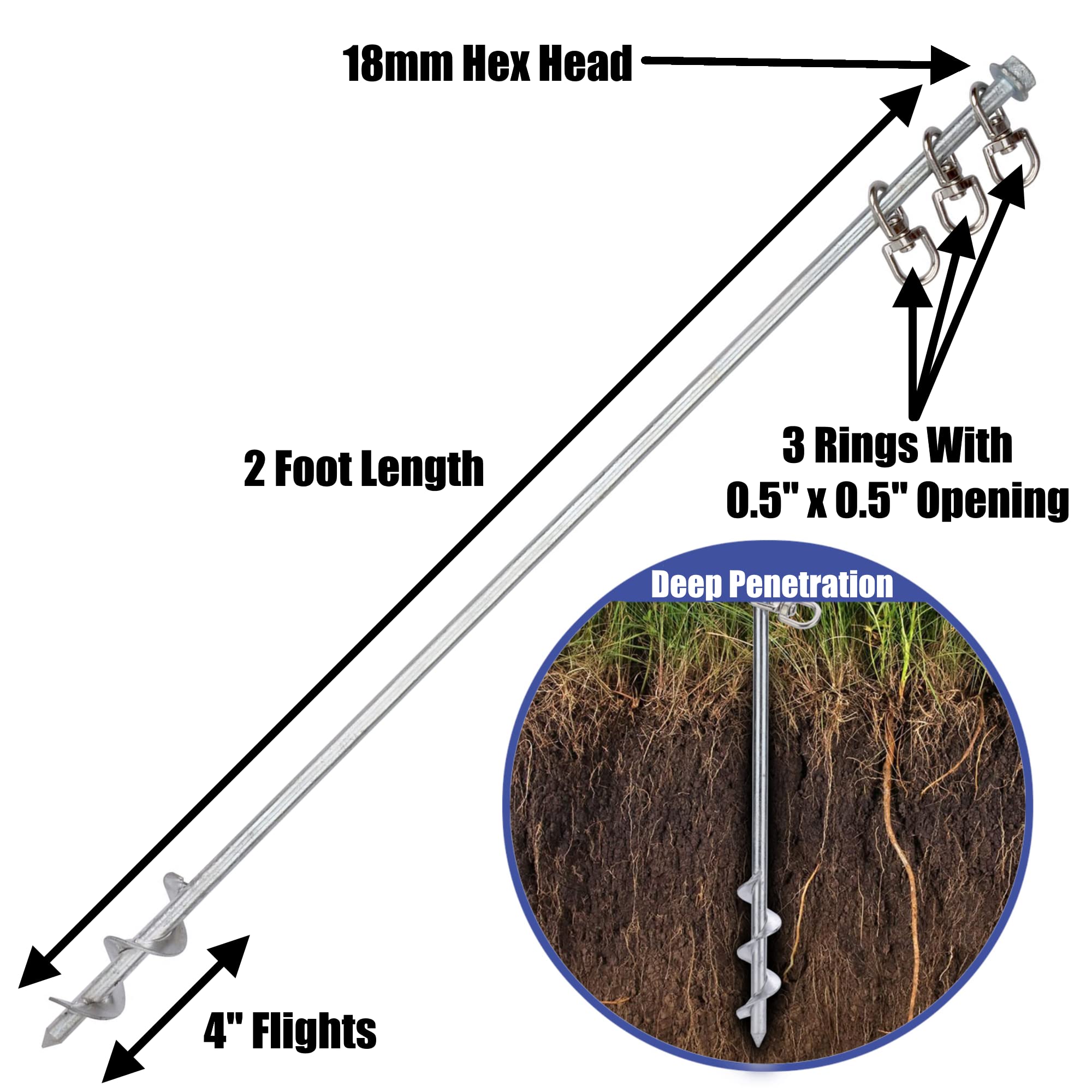 Ground Anchors Screw In - 24'' Set Of 2 With Drill Bit - Earth Anchors - Ground Stakes Heavy Duty - Mobile Home Anchors - Shed A