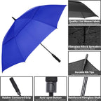 Mrtlloa 68 Inch Automatic Open Royal Blue Golf Umbrella, Extra Large Oversize Double Canopy Vented Windproof Waterproof Stick Um