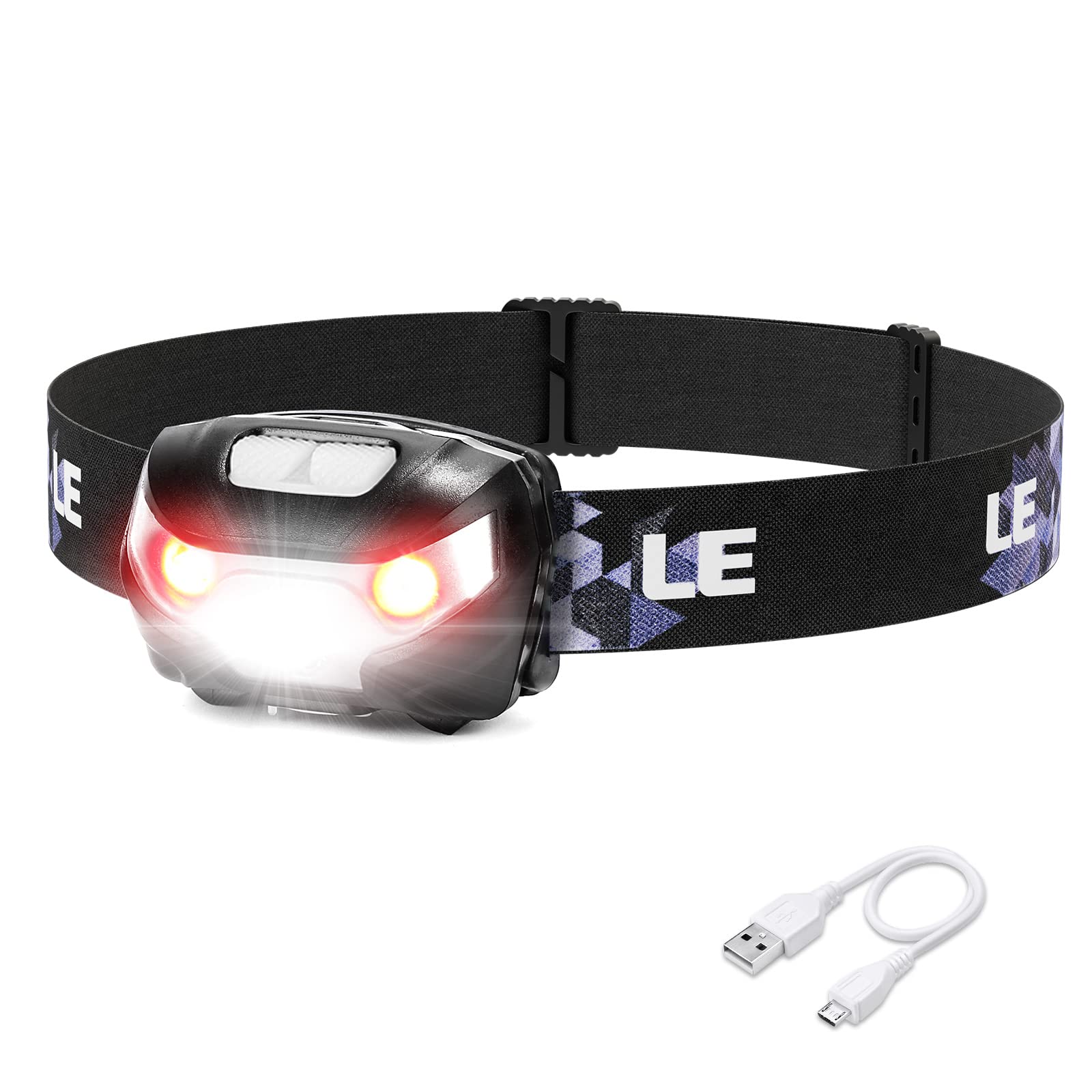 Lepro LED Headlamp Rechargeable - Super Bright Head Lamp with 5 Modes for Camping & Hiking Gear Essentials, IPX4 Waterproof Head