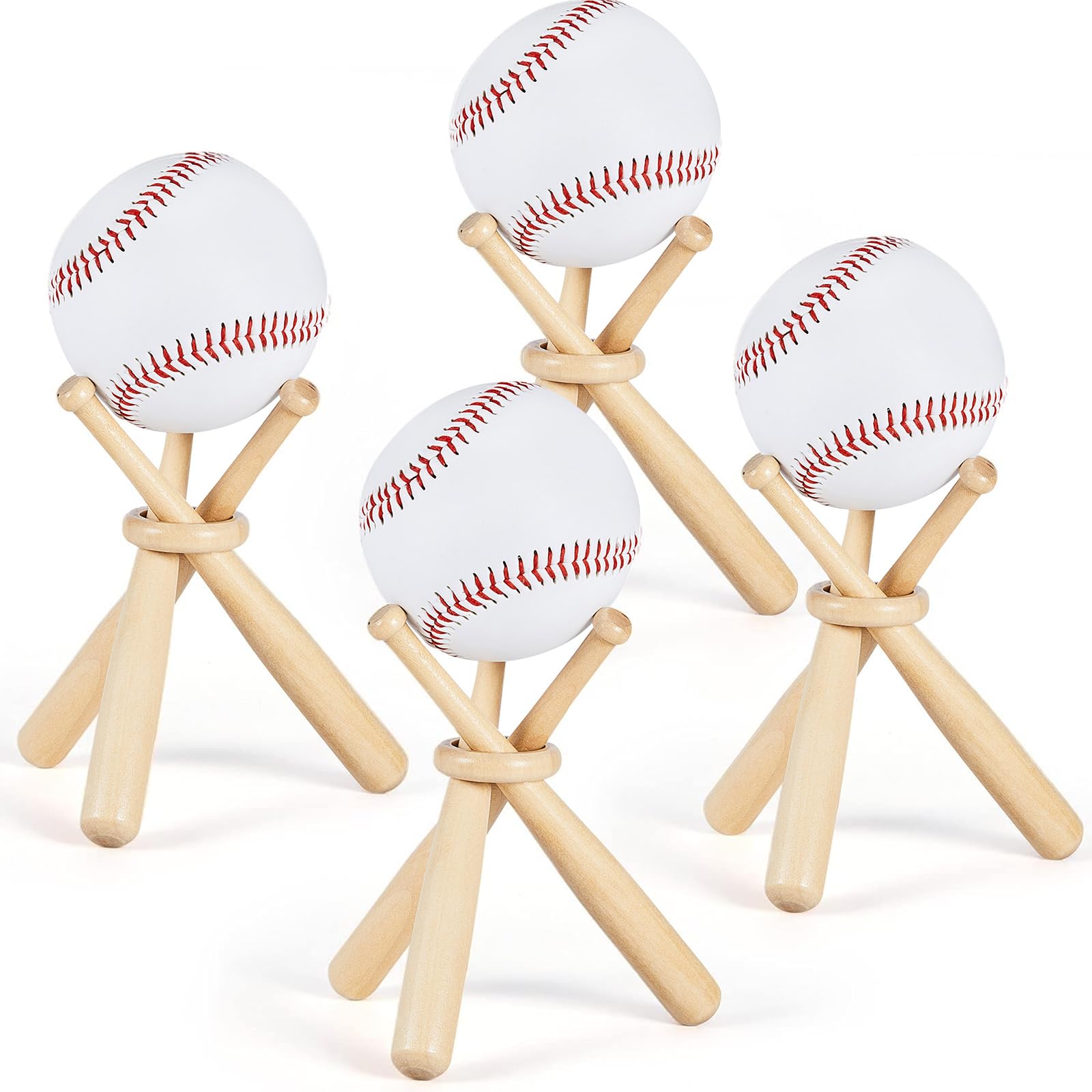 Maitys 2 Sets Baseball Stand Holder for Display Wooden Baseball Holder Stand Mini Sports Balls Bats Display Centerpieces Table D