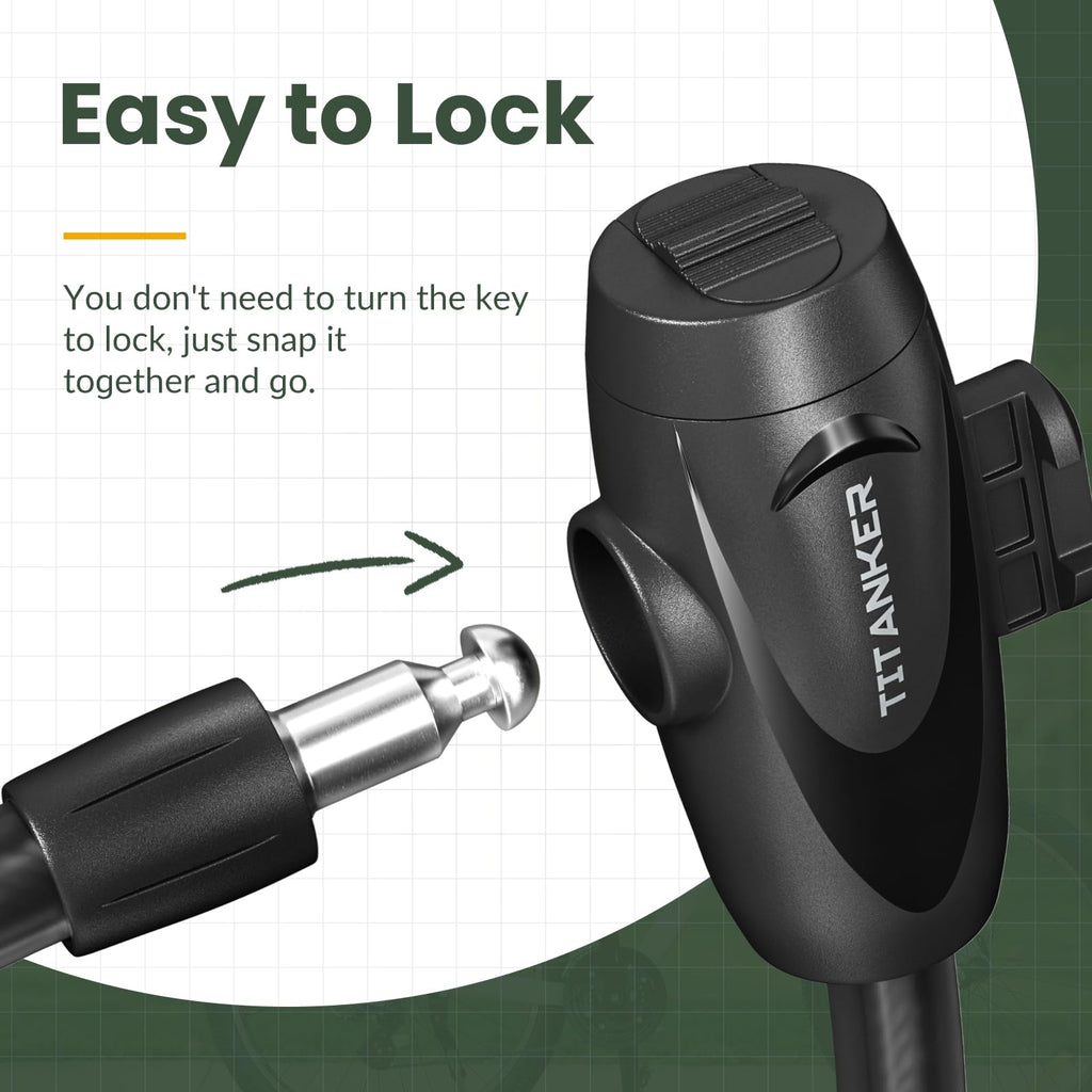 Titanker Bike Locks With Keys, Bike Lock Cable 6 Feet Coiled Secure Bike Cable Lock With Mounting Bracket, 1/2 Inch Diameter