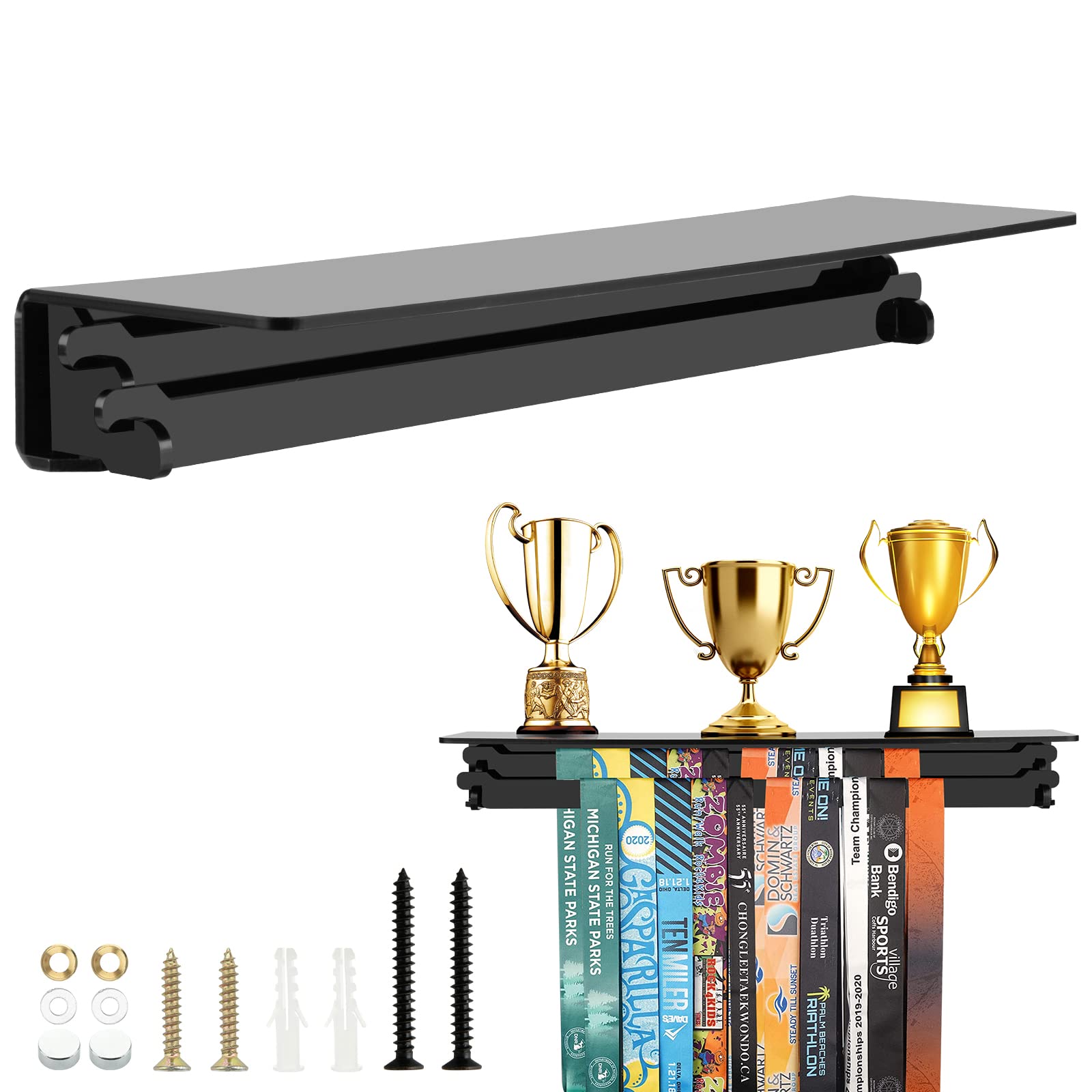 Cosmos Acrylic Medal Display Holder Trophy Shelf Organizer Medal Award Hanger Rack & Trophies Cup Display Wall Mount Floating Sh