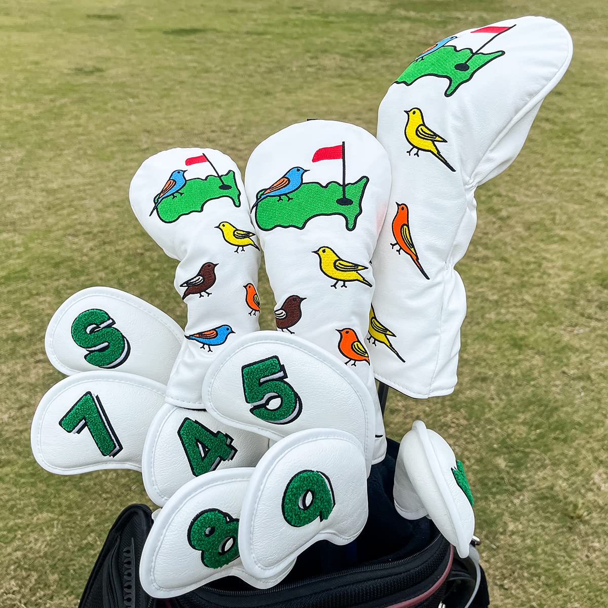 1 Pcs Montela Golf Club Covers,Colorful Birdie Tee 3 Wood Headcover Driver Headcover Fairway Wood Head Covers Hybrid Headcover L