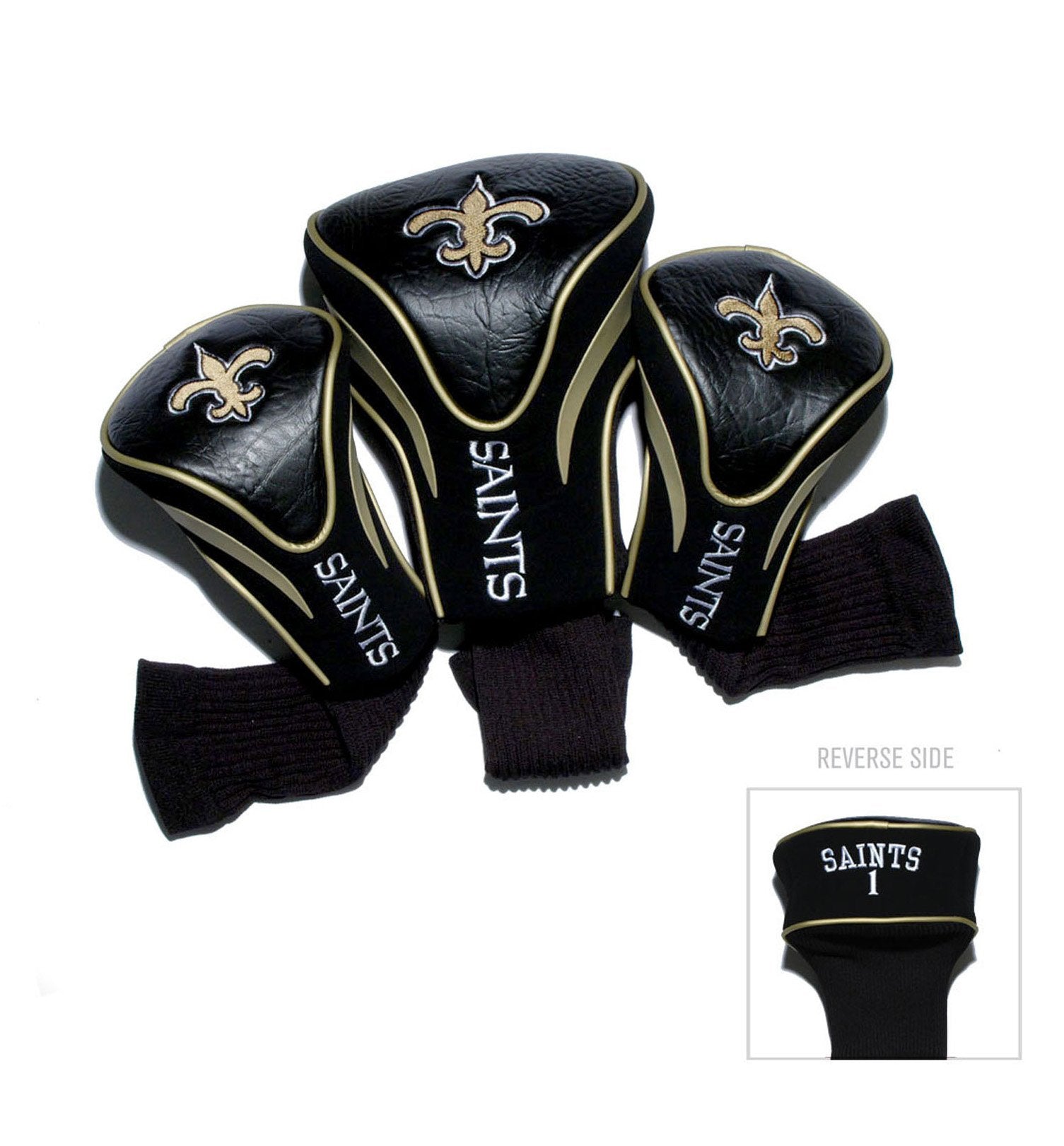 Team Golf Nfl New Orleans Saints Contour Golf Club Headcovers (3 Count) Numbered 1, 3, & X, Fits Oversized Drivers, Utility, Res