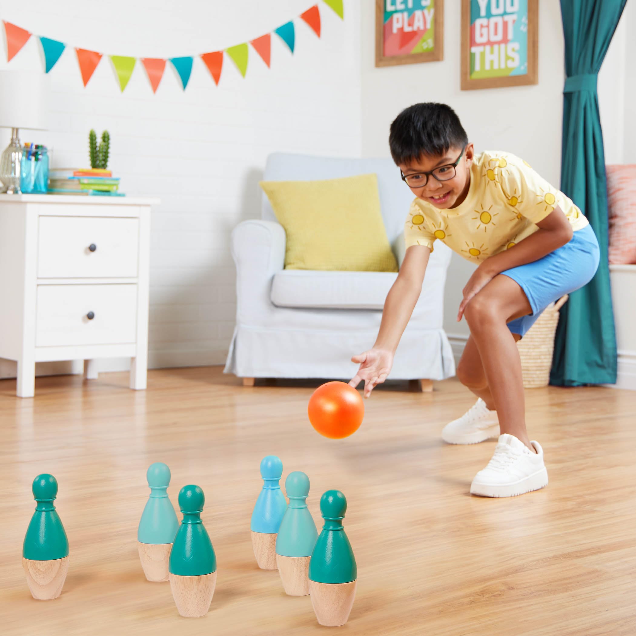 B. Toys - Kids Bowling Set - 6 Pin & Ball - Wooden Pins & Carry Caddy - Family Activities & Games - 2 Years -