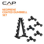 CAP Barbell 56 LB Set of Neoprene Dumbbells with Rack Black | 2, 3, 5, 8, 10 LB pairs