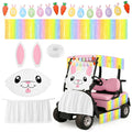 Tosstuki Easter Golf Cart Parade Decoration Kit Easter Paper Banner Decoration White Tulle Skirt Bunny Face and Ears Pastel Grad