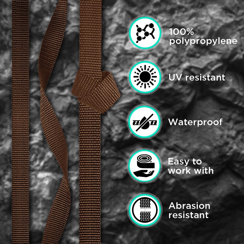 Teceum 1 Inch Webbing - Brown - 50 Yards - 1    Webbing For Climbing Outdoors Indoors Crafting