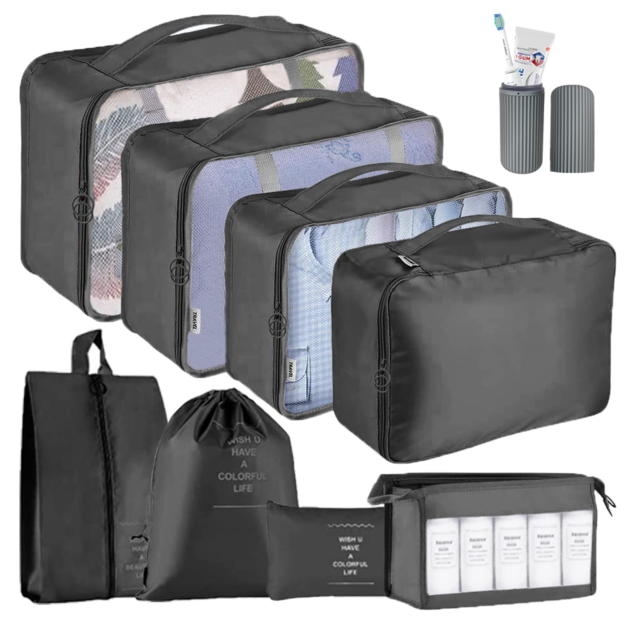 Packing Cubes  9 Pcs Travel Luggage Organizers Set Lightweight Suitcase