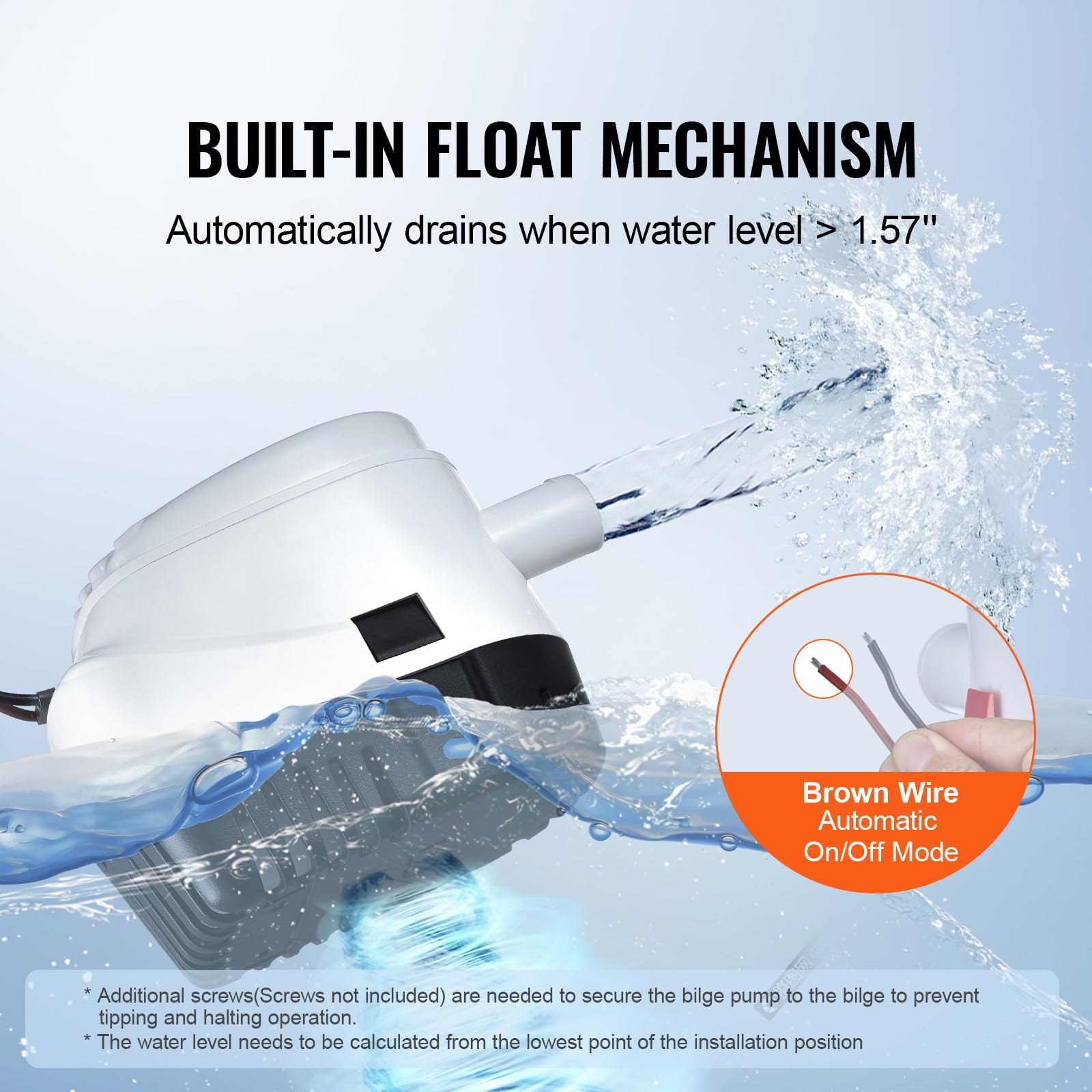 Vevor Bilge Pump, 750Gph 12V Automatic Submersible Boat Bilge Water Pump With Float Switch, 0.7'' Outlet Diameter, Small Boat Bi