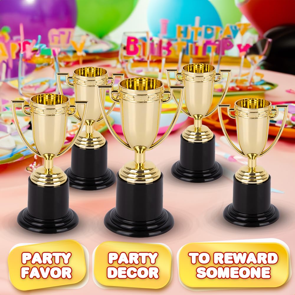 Artcreativity Gold Plastic Trophies For Kids - Pack Of 12 Golden Colored Trophy Set - 4 Inch Award Cups For Football, Soccer, Ba