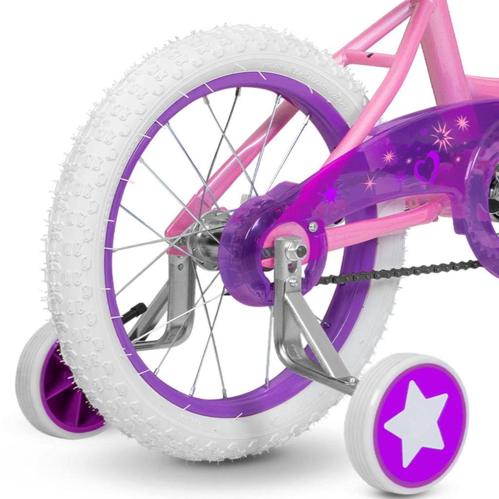 Weize Girls Bike For 3-5 Years Old Kids, 14 Inch Kids Bike With Training Wheels, Streamers, Basket And Doll Seat, Children Bicyc