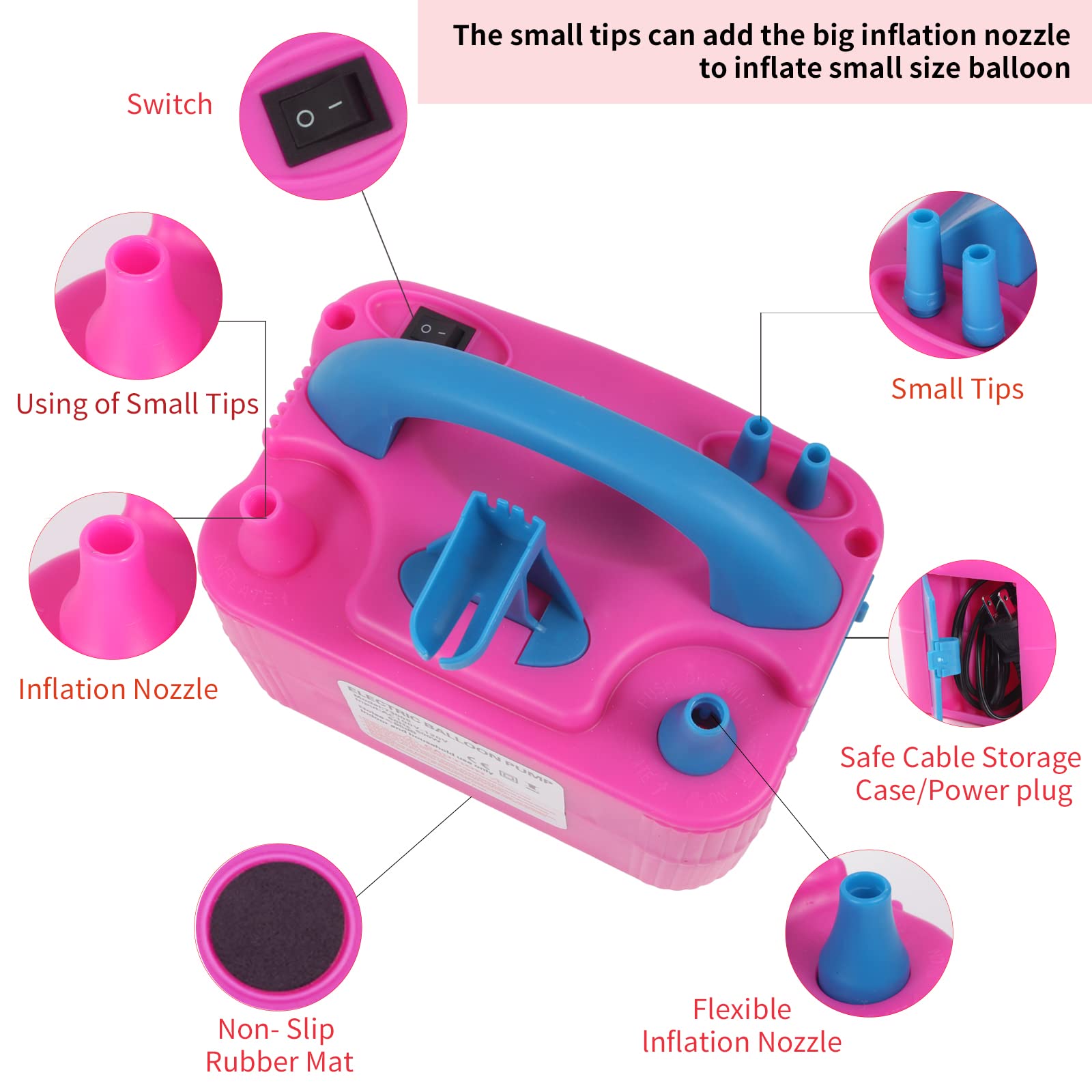Electric Balloon Pump With Balloon Sizer, Qipump 110V 600W Balloon Blower Inflator Dual Nozzle Air Pump Balloons Inflator For Ba