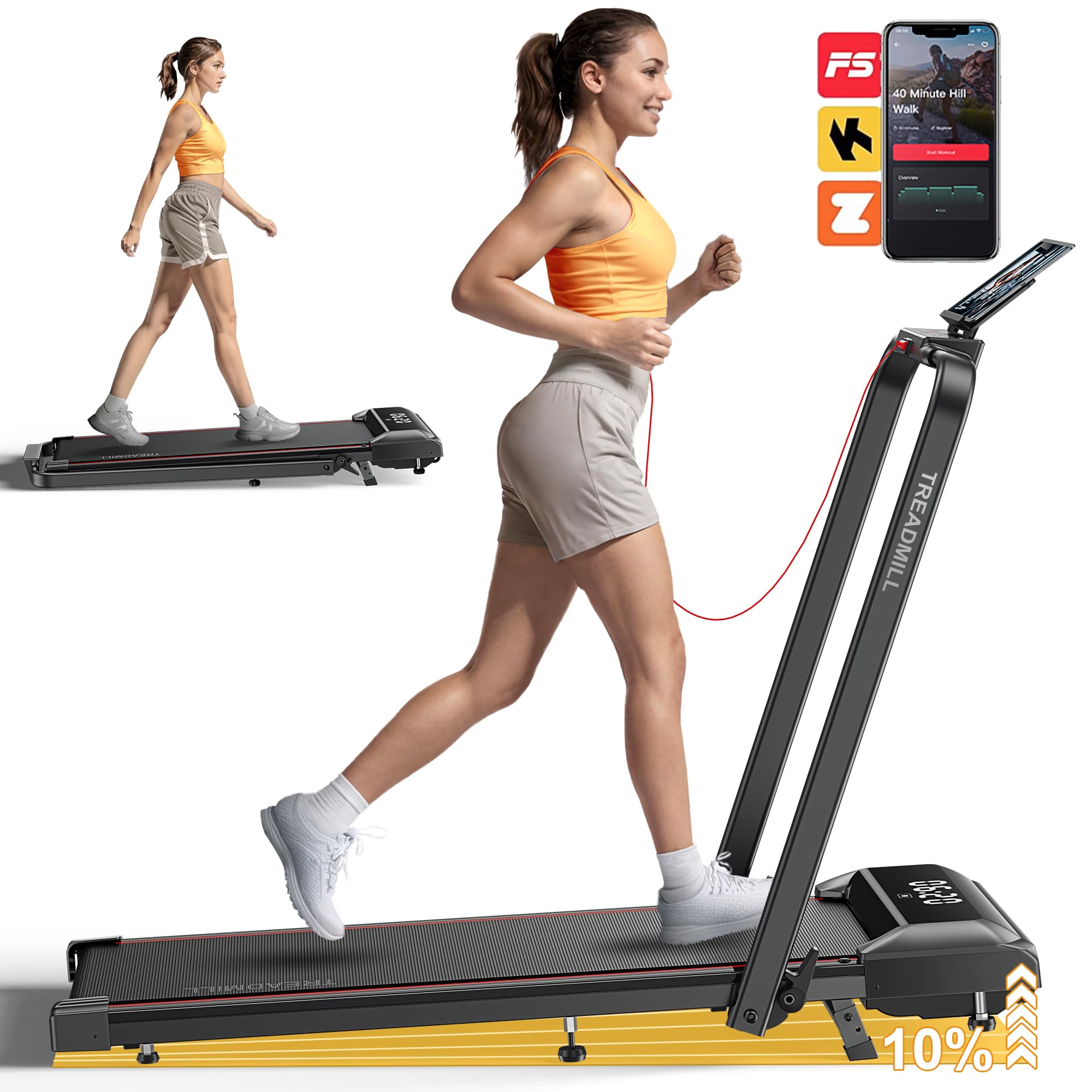 Acezoe Walking Pad Treadmill with Incline, 2 in 1 Folding Treadmills for Home Small Office, 300lbs Portable Compact Under Desk T