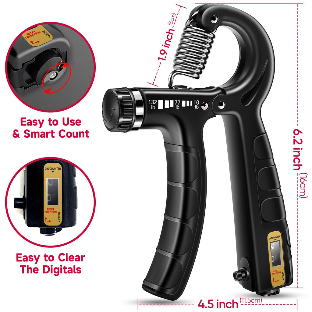 Fitbeast Hand Grip Strengthener Workout Kit (5 Pack), 2 Forearm Grip Adjustable Resistance Hand Gripper, Finger Stretcher, Grip