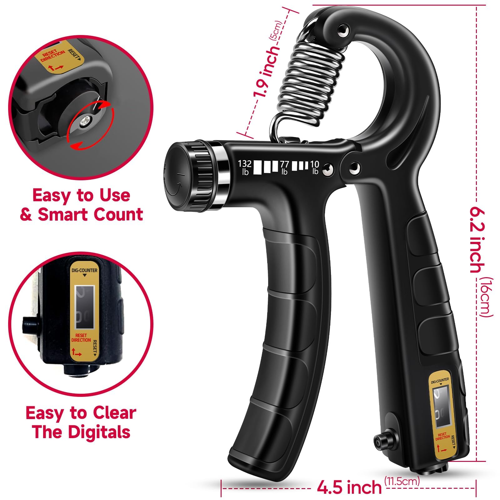Fitbeast Hand Grip Strengthener Workout Kit (5 Pack), 2 Forearm Grip Adjustable Resistance Hand Gripper, Finger Stretcher, Grip