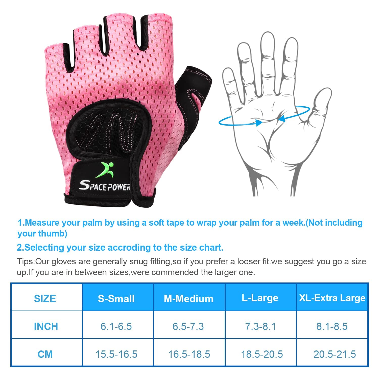Spacepower Workout Gloves, Weight Lifting Gloves For Women&Men, Lightweight Breathable Gym Gloves For Exercise (Small, Pink)