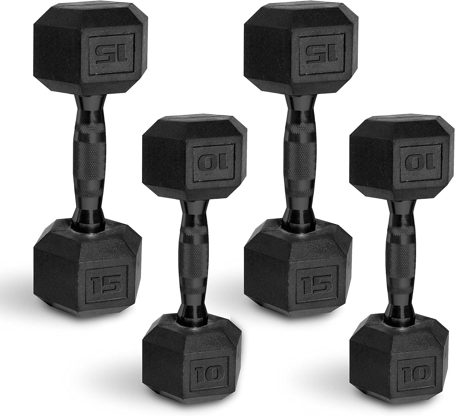 Cap Barbell 50 Lbs Coated Dumbbell Set With Black Handle, 10Lbx2, 15Lbx2