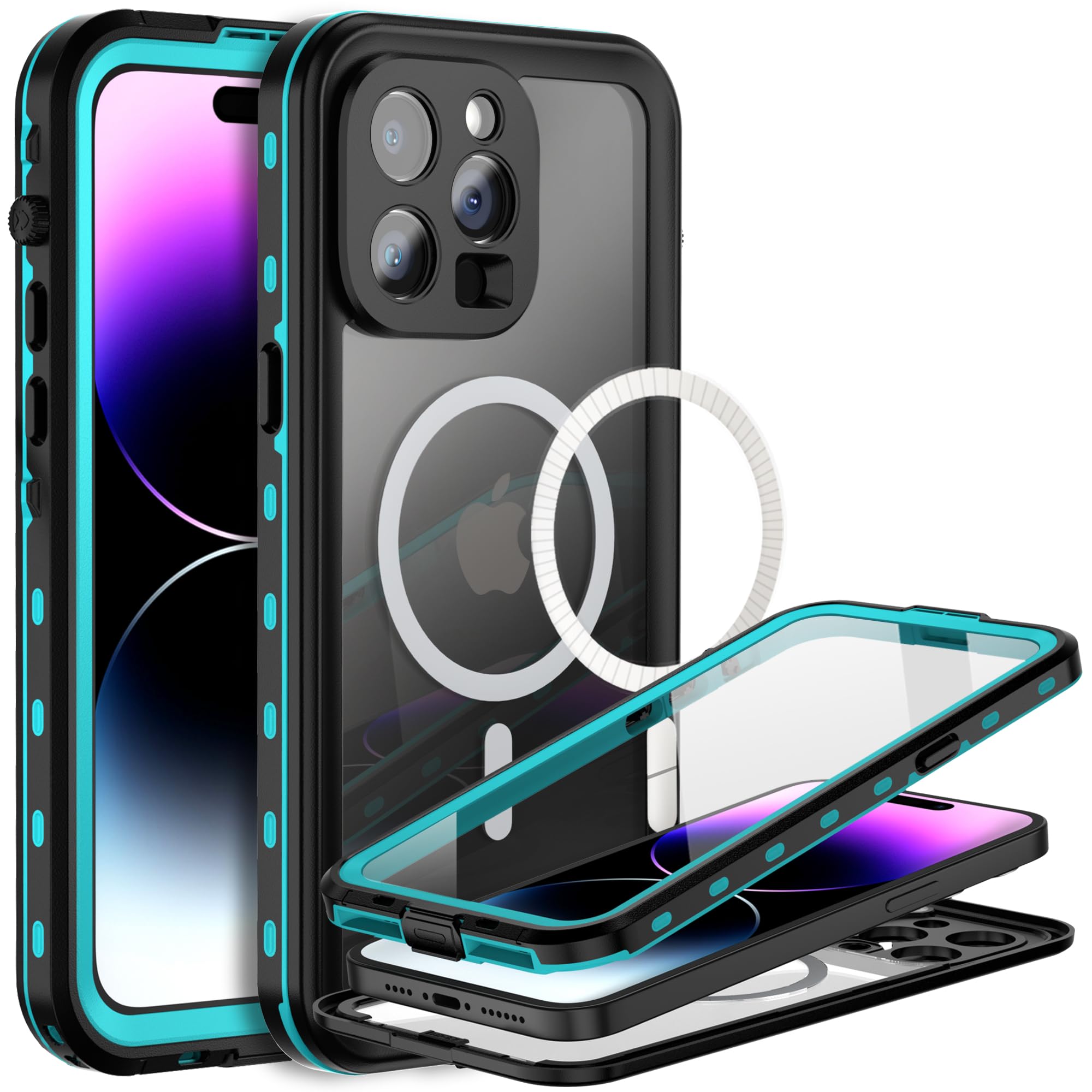 Beastek Iphone 14 Pro Waterproof Case, Tre Series Magsafe Shockproof Dustproof Ip68 Case With Built-In Screen Protector And Mag