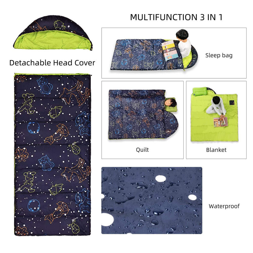 Acecamp 3 Seaons Sleeping Bags For Kids Boys And Girls, Glowing In The Dark, Lightweight, Perfect For Slumber Parties, Camping A