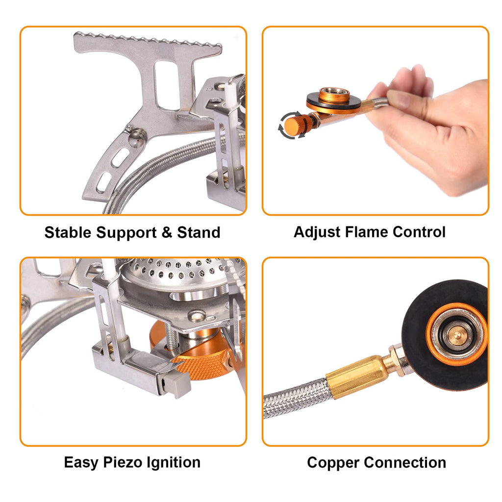Sagafly Portable Camping Gas Stove With 1Lb Propane Tank Adapter, Foldable Camp Stove Backpacking Stove With Piezo Ignition For