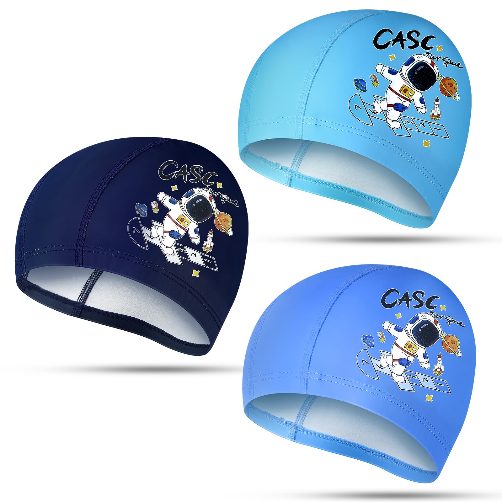Geyoga 3 Pcs Kids Swim Caps for Boys Girls Age 2-12 Swimming Hat Pool Cap Child Swim Hat for Toddler Youth(Astronaut Style)