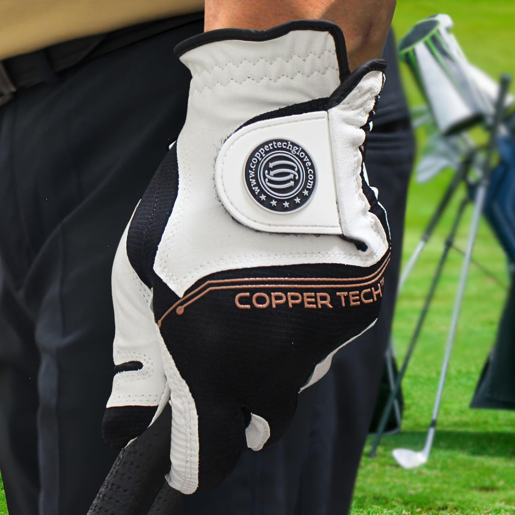 Copper Tech Mens Golf Gloves ~ 2-Pack ~ Copper-Infused ~ Worn On Right Hand For The Left-Handed Golfer One Size Fit Most