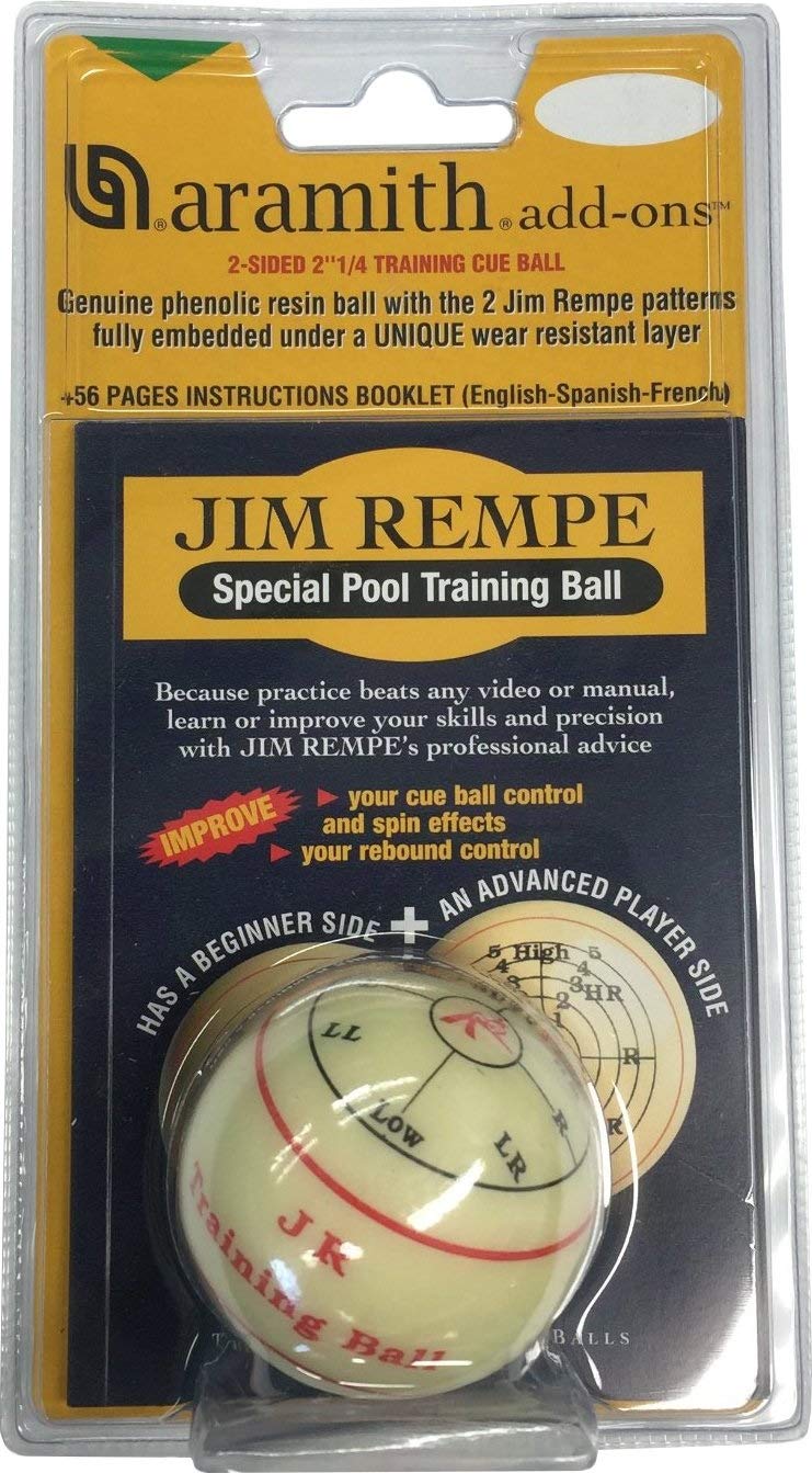 Aramith Jim Rempe Training Cue Ball 2-1/4'' Regulation Size Billiard Pool Ball With Instruction Manual Learn To Play Better