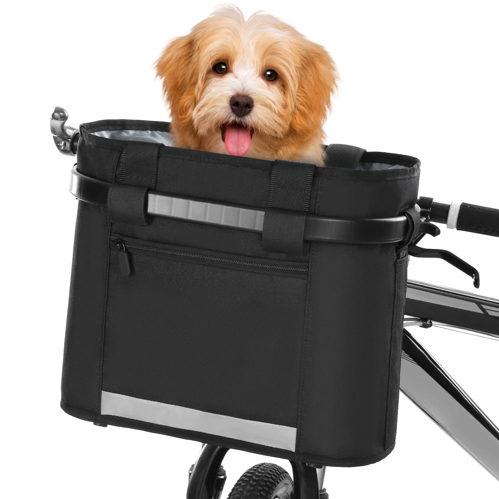 Lixada Bike Basket Quick Release Removable Basket Folding Bike Handlebar Basket Pet Cat Dog Carrier Bag Detachable Shoulder Bag 