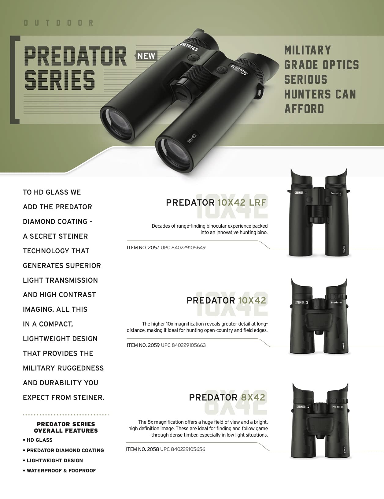 Steiner Predator Series Hunting Binoculars, 8X42 New Model