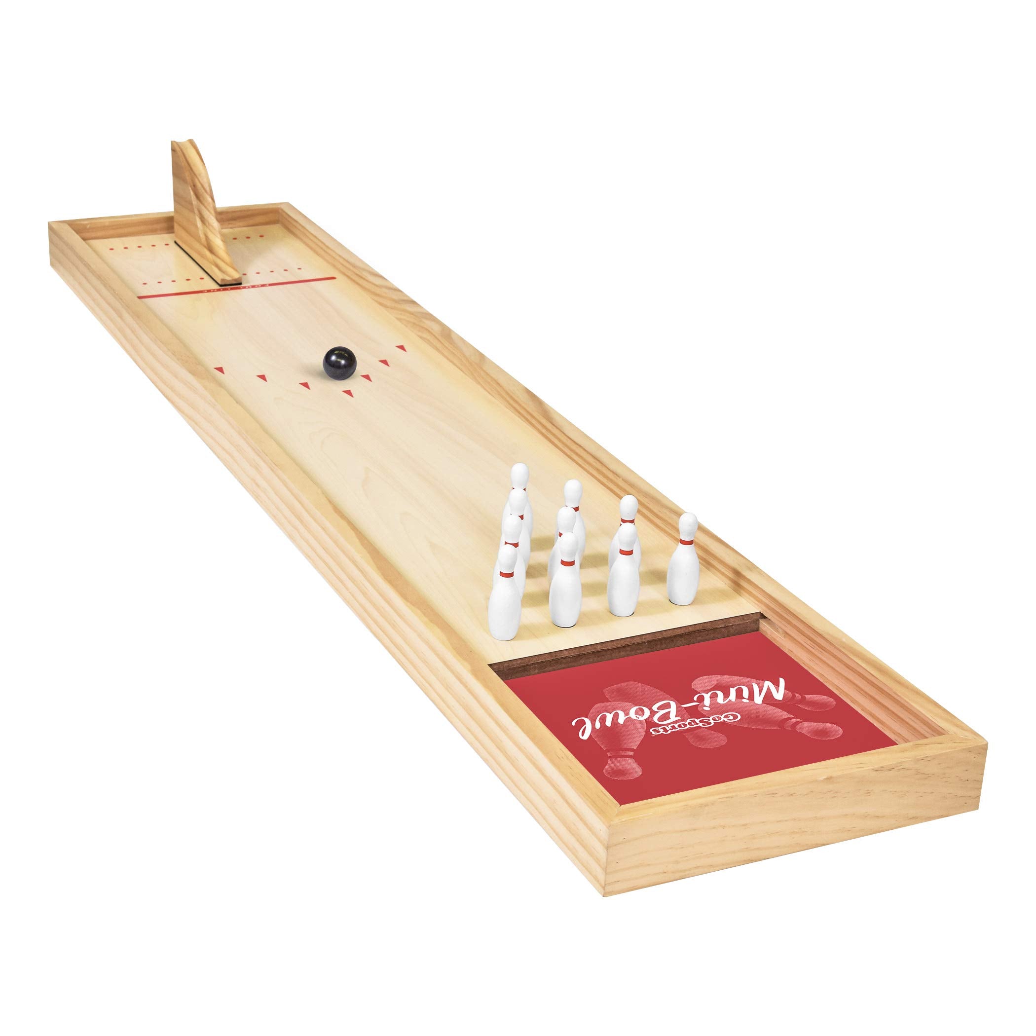 Gosports Mini Wooden Tabletop Bowling Game Set For Kids & Adults - Includes 1 Bowling Alley Board, 1 Launch Ramp, 2 Mini Bowling