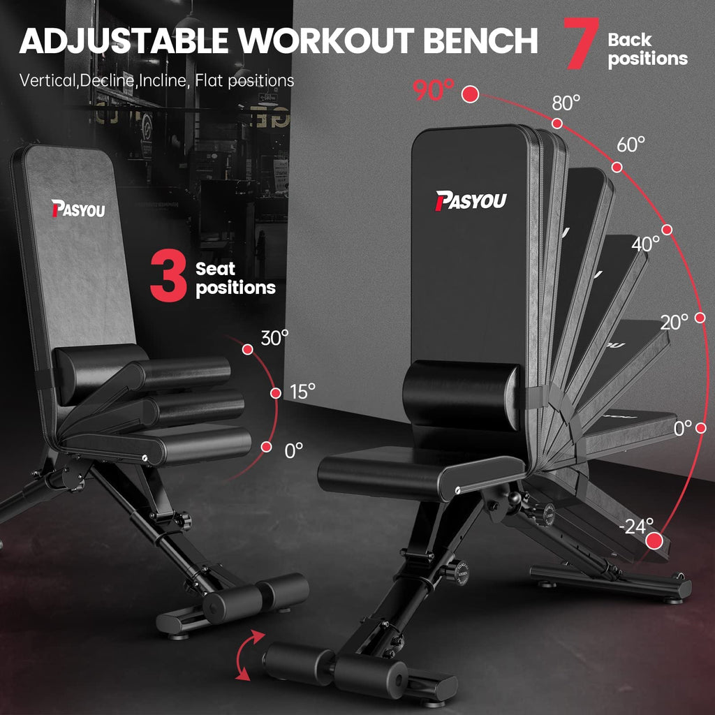 Pasyou Adjustable Weight Bench,880Lb Weight Capacity For Strength Training Bench Press Foldable Incline Decline Bench For Full B