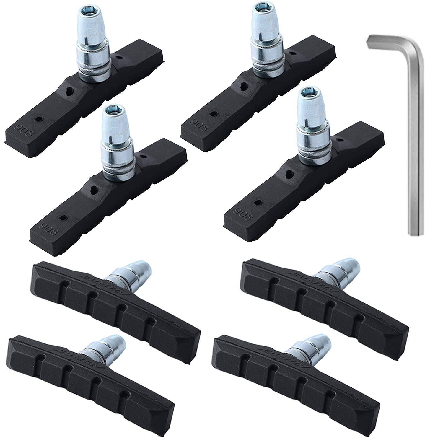 Rujoi 4 Pairs Bike Brake Pads Set, 70Mm V Brake Shoes With Hex Nuts And Washers, Replacement Set For Cruiser Mtb Mountain Bicycl