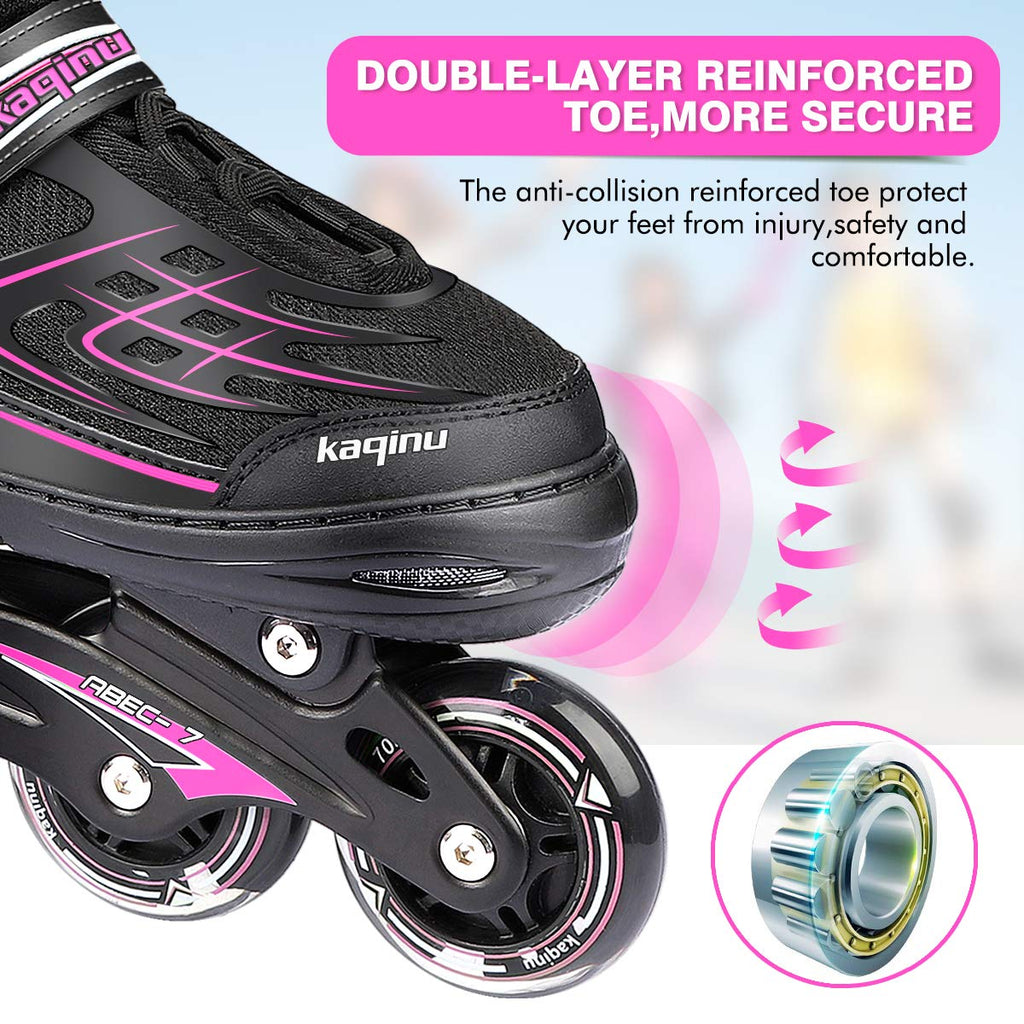 Kaqinu Adjustable Inline Skates, Outdoor Inline Skates With Full Illuminating Wheels For Women, Kids, Girls And Boys (Pink, S)