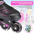Kaqinu Adjustable Inline Skates, Outdoor Inline Skates With Full Illuminating Wheels For Women, Kids, Girls And Boys (Pink, S)