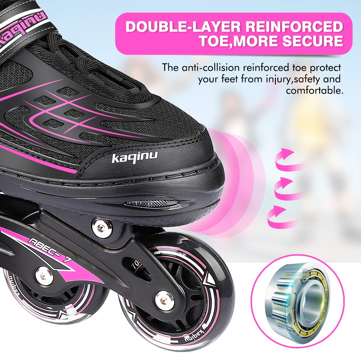 Kaqinu Adjustable Inline Skates, Outdoor Inline Skates With Full Illuminating Wheels For Women, Kids, Girls And Boys (Pink, S)